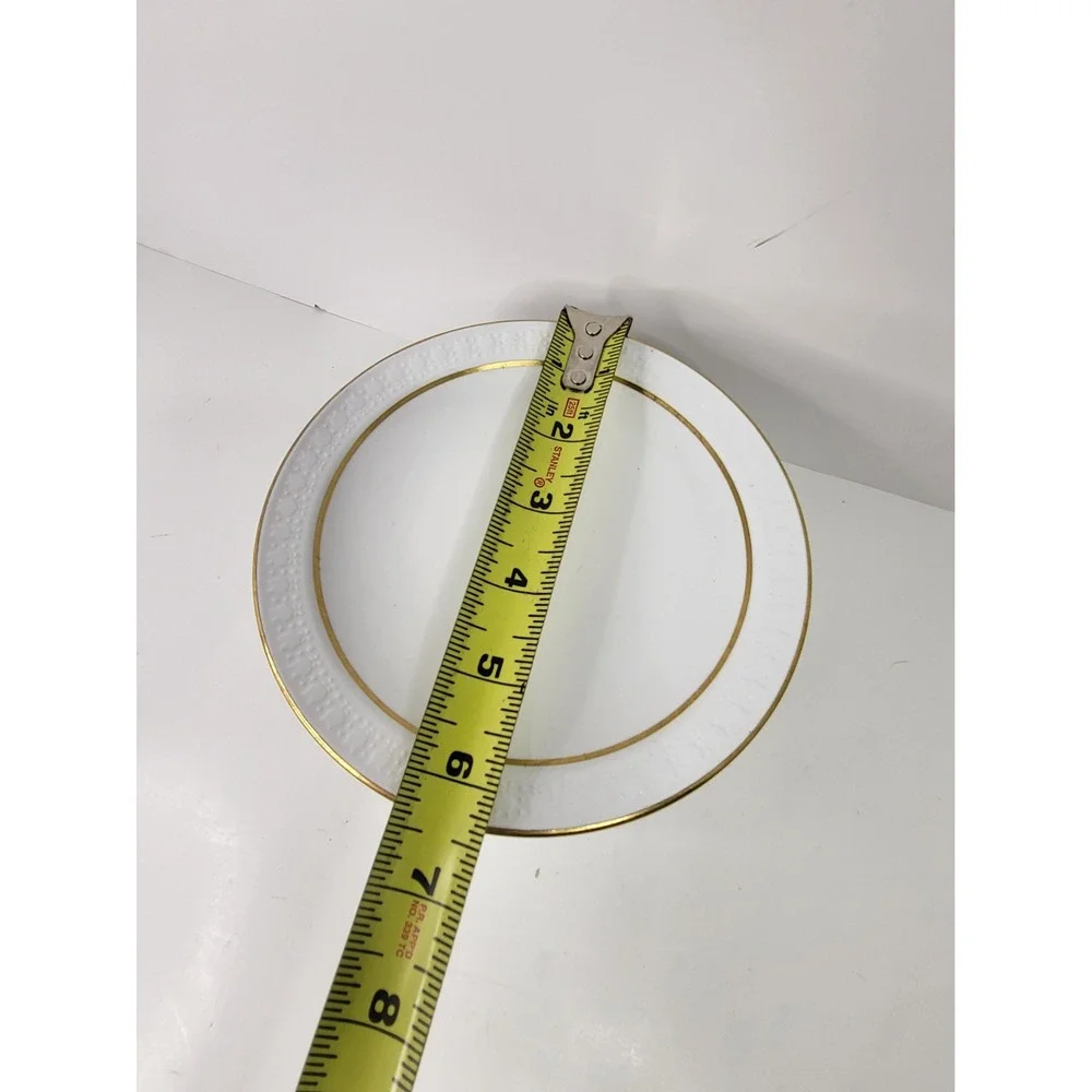 12 Corning Pyroceram Tableware White Gold Trim Embossed Rim Plates Set of 12